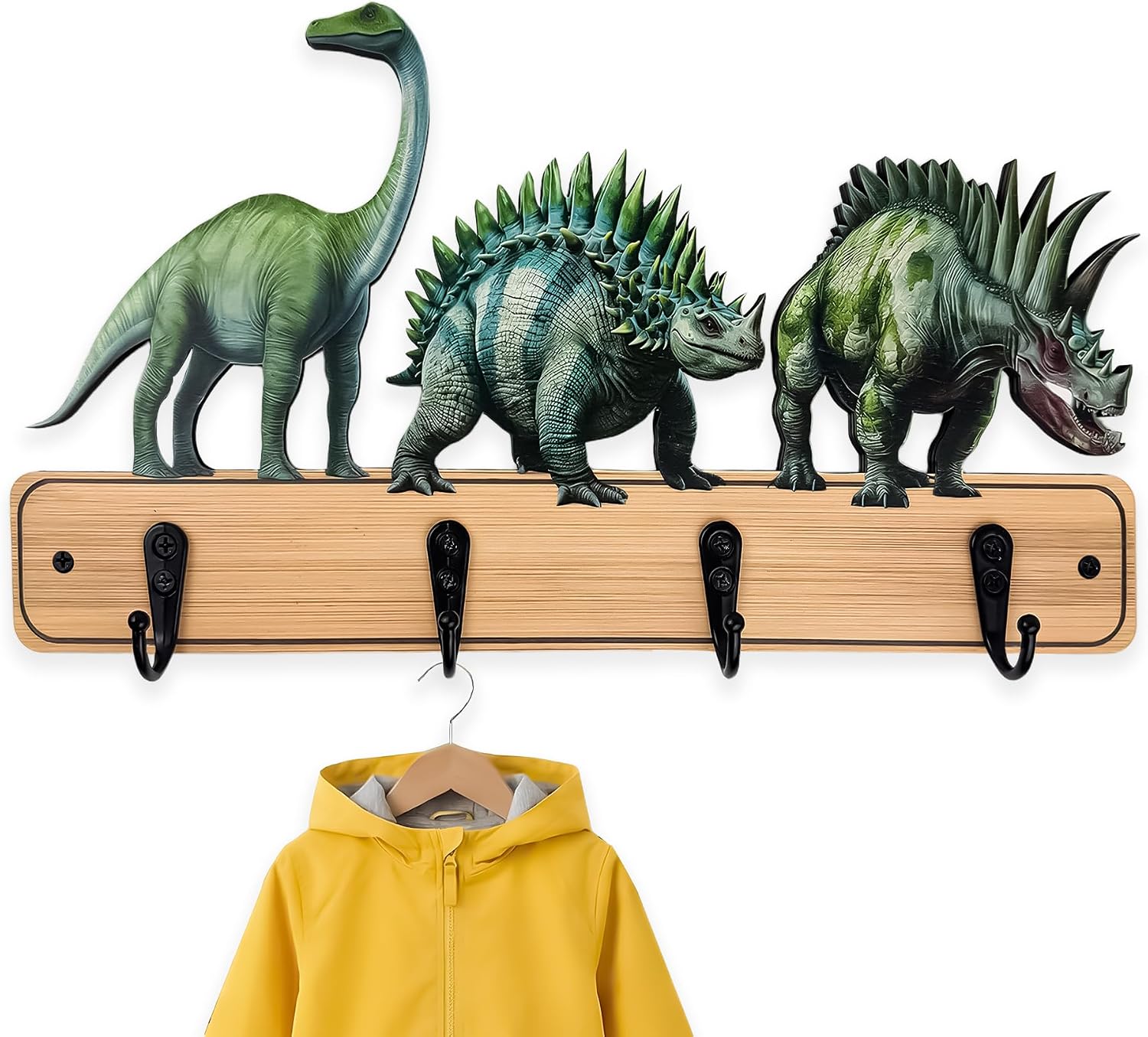 Wooden Safari Animal Dinosaur Nursery Kids Towel Coat Rack Wall Mount Cute Toddler Children Keys Hanging Backpack Bedroom Wall Hooks