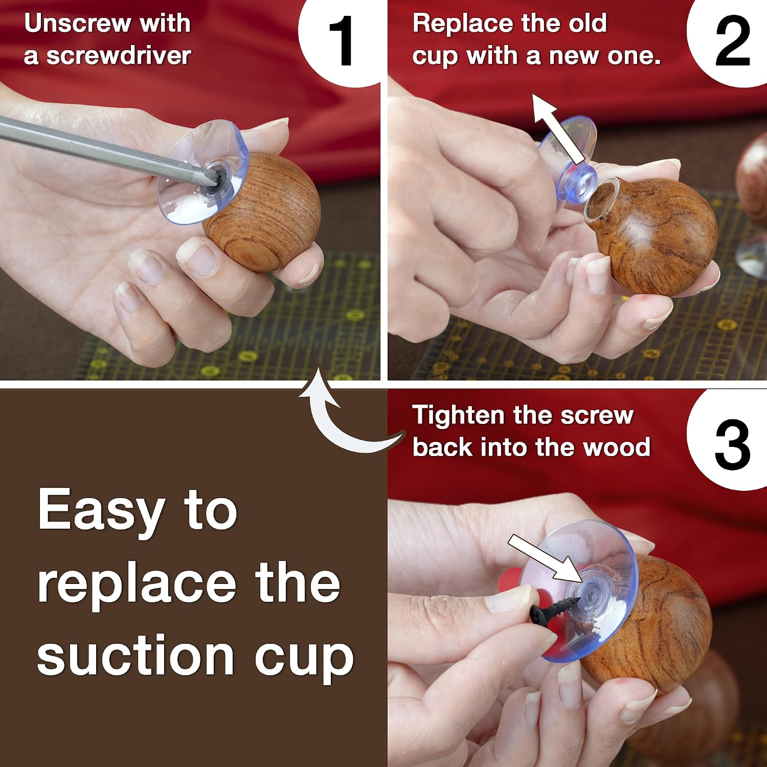 SAVINA Ruler Knob - Wooden Handle with Strong Suction Cup Grip – Comfortable Quilting Ruler Holder for Patchwork, Sewing, Cutting & Crafting Tools for Quilters (1)