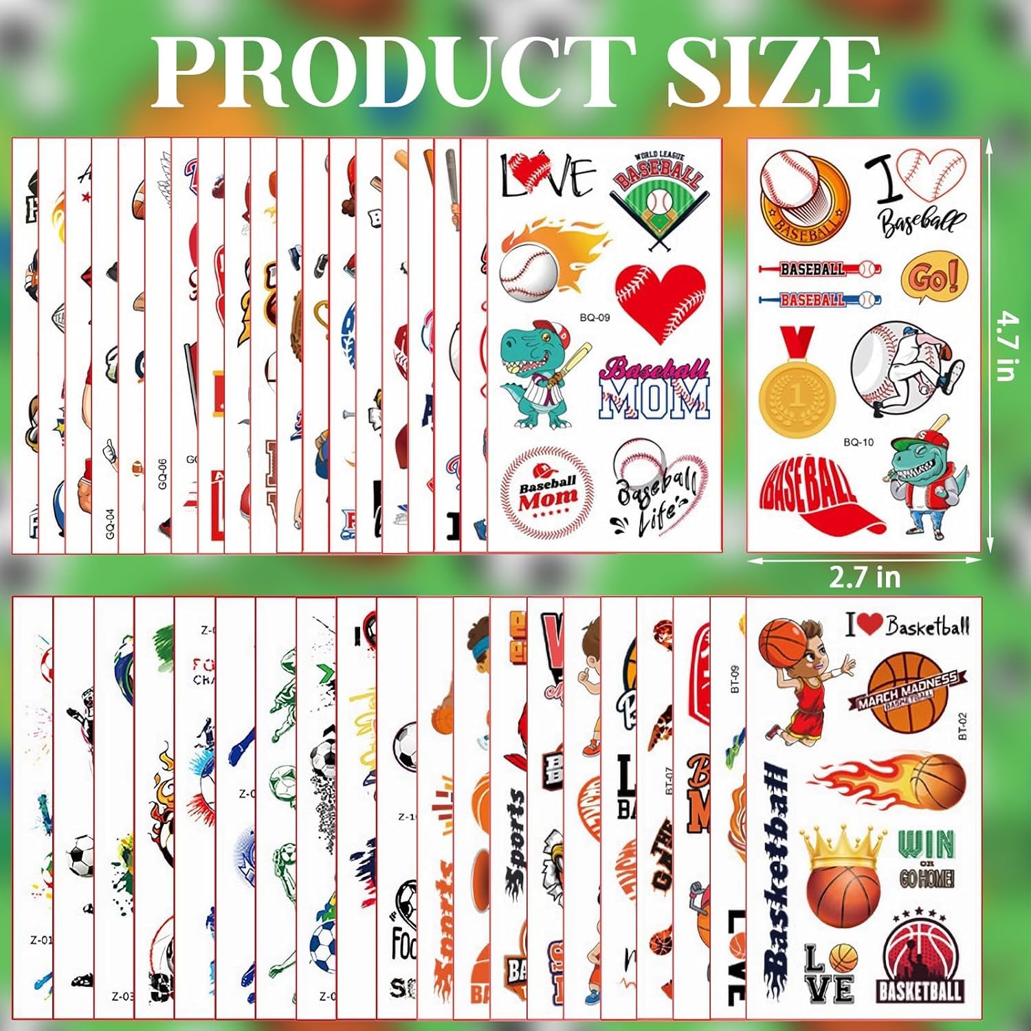 40 Sheets Assorted Sports Temporary Tattoos for Kids Boy 300 Styles Soccer Basketball Baseball Football Tattoo Stickers for Kids Party Favor Gifts for Sports Goodie Bag Stuffers - Image 2