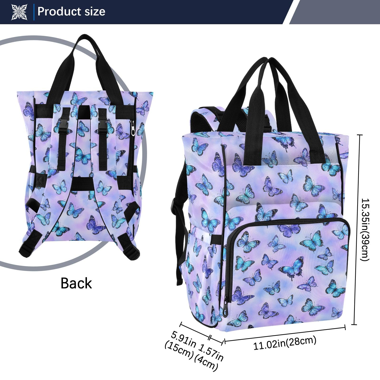 Mnsruu Borsa per pannolini a forma di farfalla, zaino grande, impermeabile, da viaggio, per mamme e papà