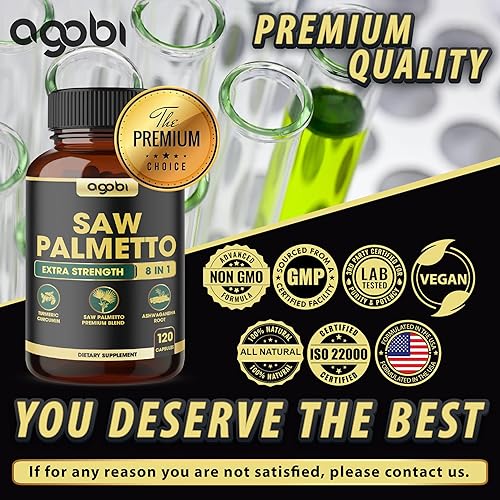 Miniatura 6 de Suplemento de apoyo para la próstata de palma enana americana 8 en 1 con ashwagandha, cúrcuma, jengibre, hoja de ortiga, albahaca sagrada y más –