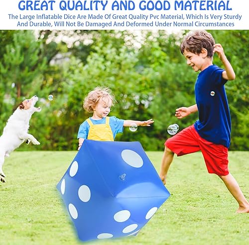 Miniatura 5 de Paquete de 3 dados inflables gigantes gigantes, dados inflables grandes para interiores y exteriores, juego amplio, Ludo fiesta en la piscina (azul,