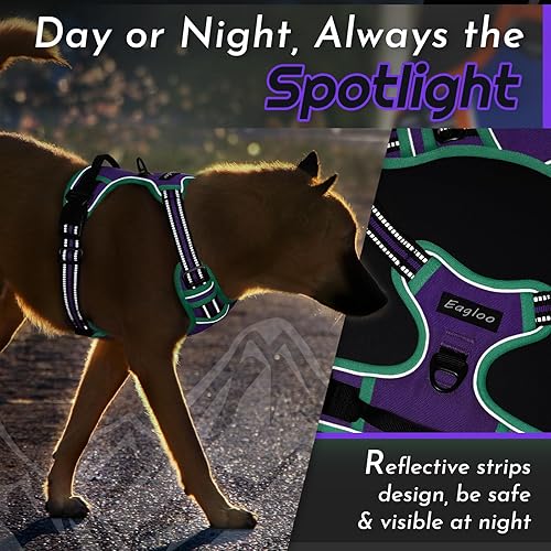Miniatura 297 de Eagloo Arnés para perro de tamaño mediano, chaleco de servicio sin tirones con tiras reflectantes y asa de control, ajustable y cómodo para caminar