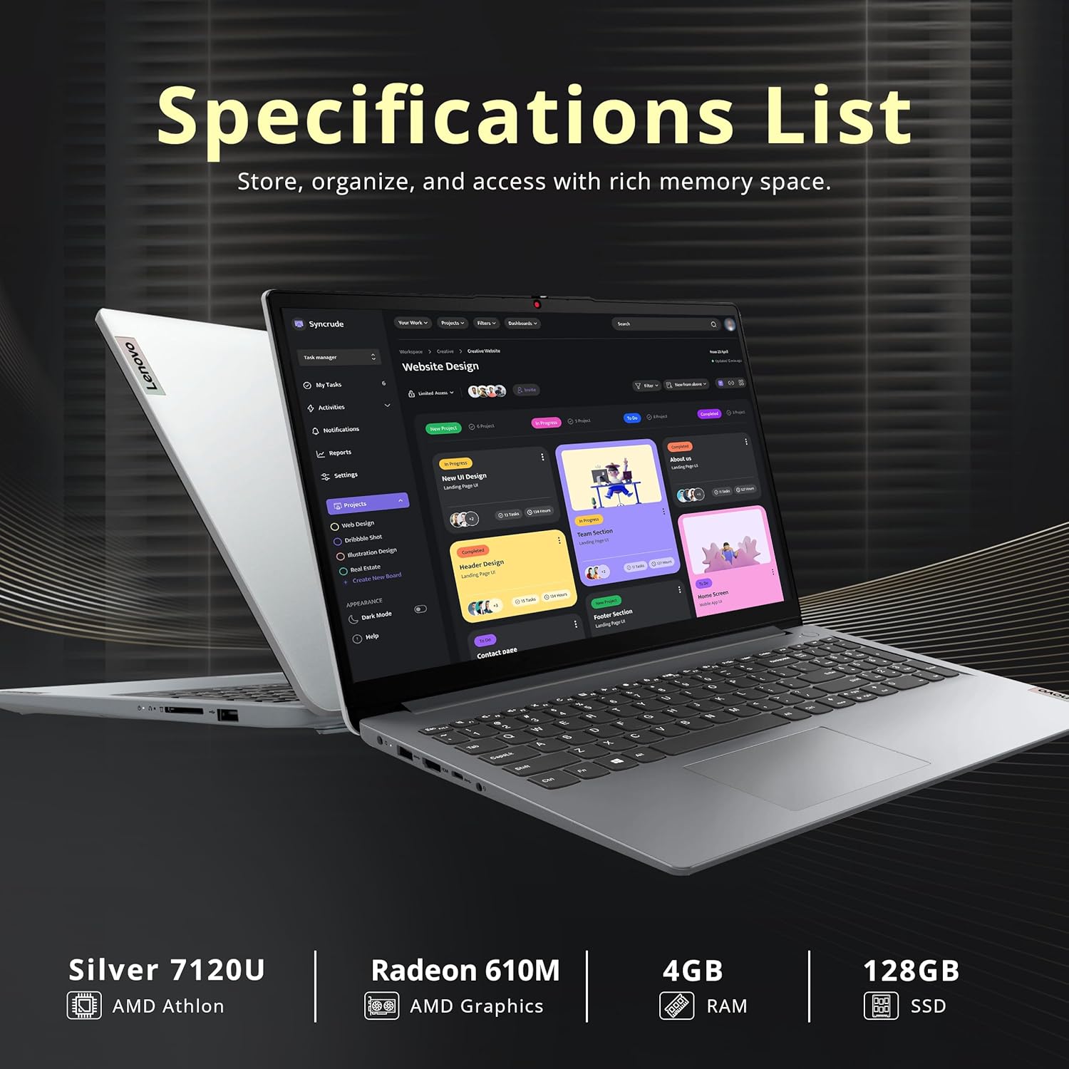 Lenovo IdeaPad 15.6" HD Laptop, AMD Athlon Silver 7120U, 4GB RAM, 128GB SSD, AMD Radeon 610M, Numeric Keypad, Long Battery Life, HD Webcam, Windows 11 S, Gray (Renewed)