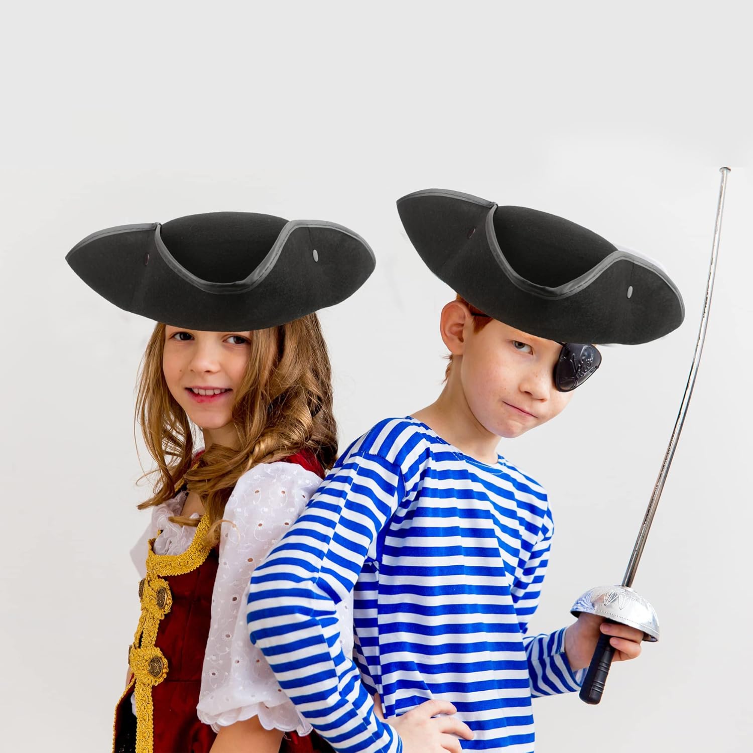 4 Pack Black Pirate Hat Tricorn Hat Buccaneer Hat for Halloween Cosplay Pirate Theme Party Costume Accessory - Image 5