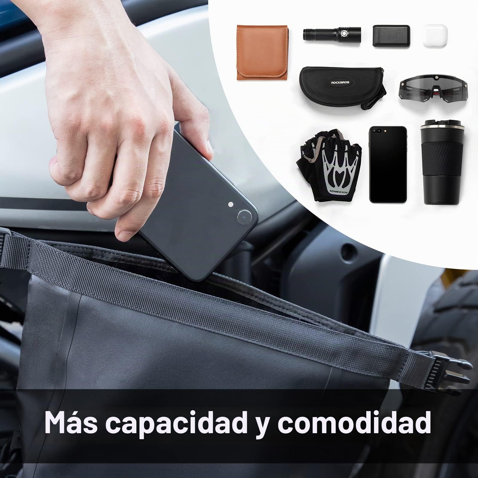 ROCKBROS Alforja Lateral para Moto, Bolsa Almacenamiento para Motocicleta Impermeable, Negro