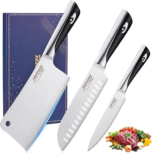 Miniatura 7 de Juego de cuchillos de chef profesional, cuchillo afilado, juego de cuchillos de cocina alemanes de acero inoxidable de alto carbono, 3 cuchillos de