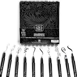Calligraphy Brush Pens Pack of 10 Markers for Hand Lettering, Art Drawing, Sketching, Scrapbooking, Writing, Journaling tip - Beginner Kit with Fadeproof Black Ink