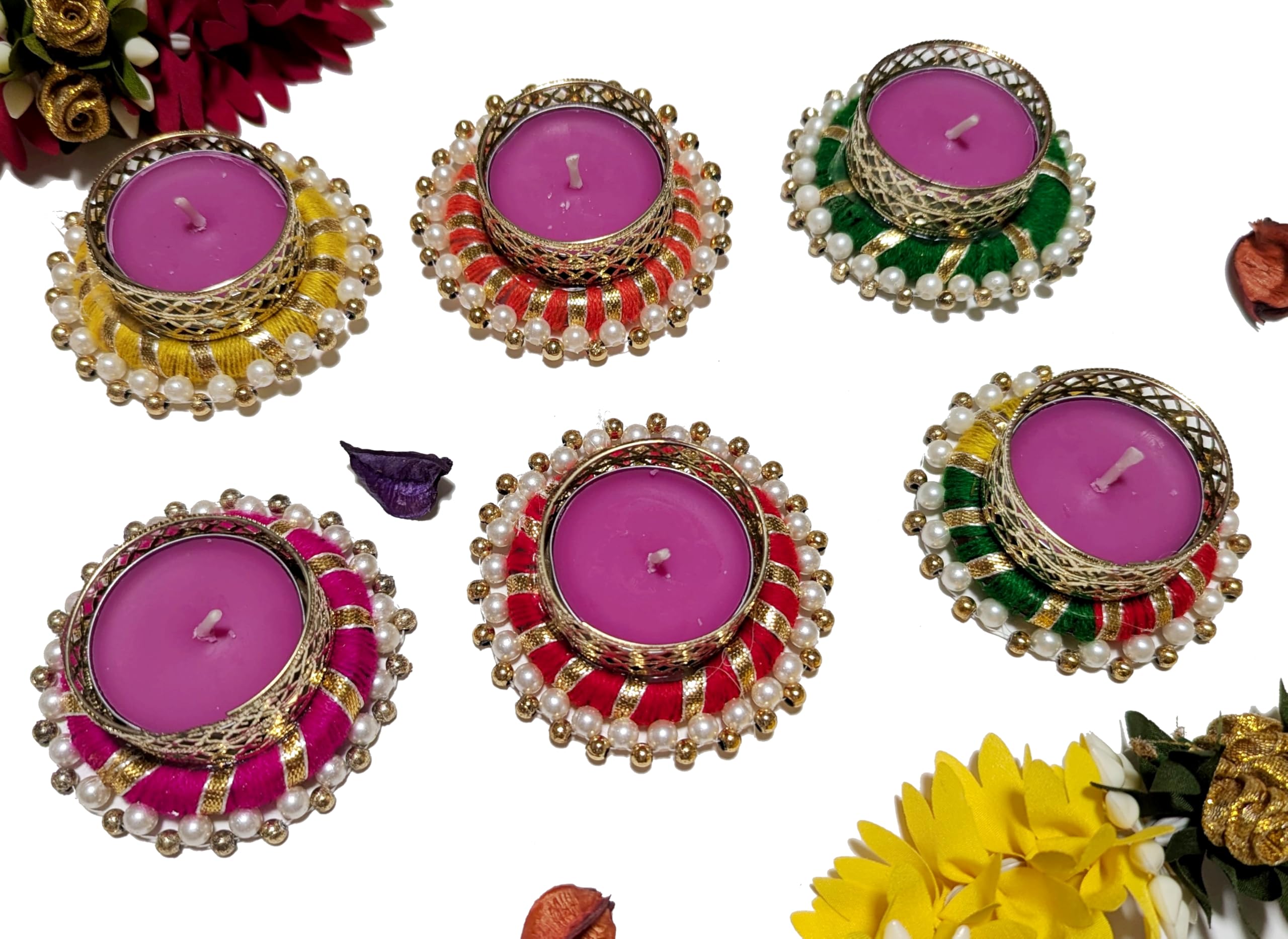 Matrika Hand Made Multi Color Candle Holder Round Design | Set of 6 Candle Holder| Diwali | Christmas | Haldi Kumkum Return Gift | B_CHSR