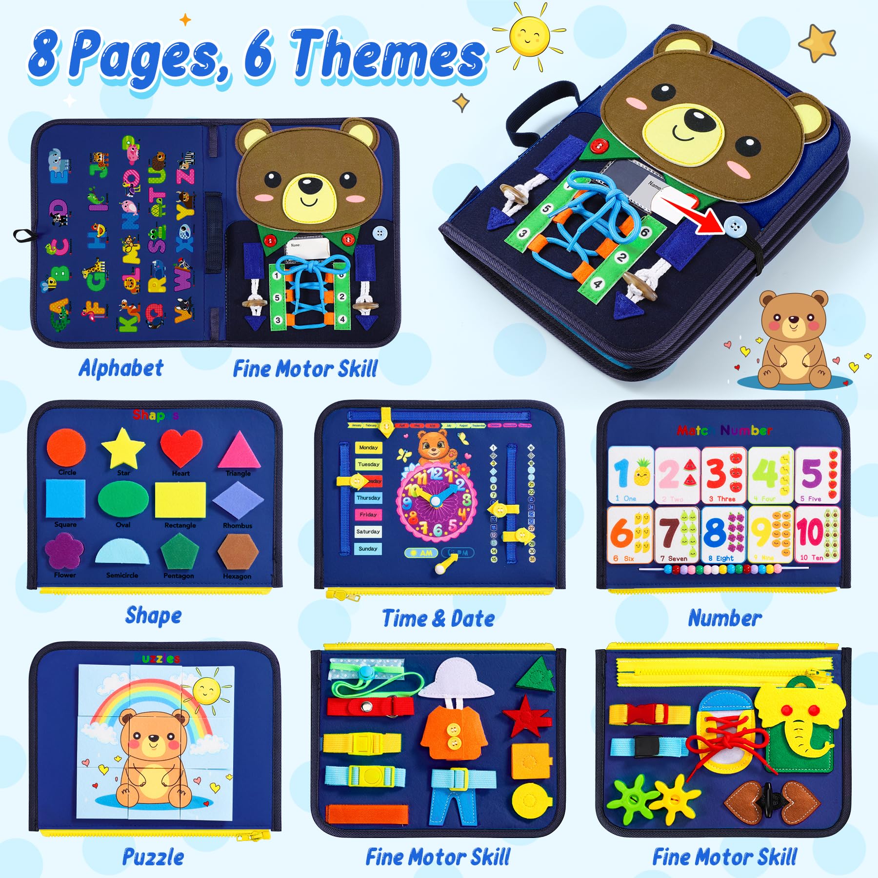 Gontence Busy Board - Giochi Bambini 2 3 Anni - Giochi Montessori 1 Anno - Giochi Educativi 3 4 5 Anni - Pannello Sensoriale Montessori Libro Sensoriale - Regalo Bambino Bambina Alta