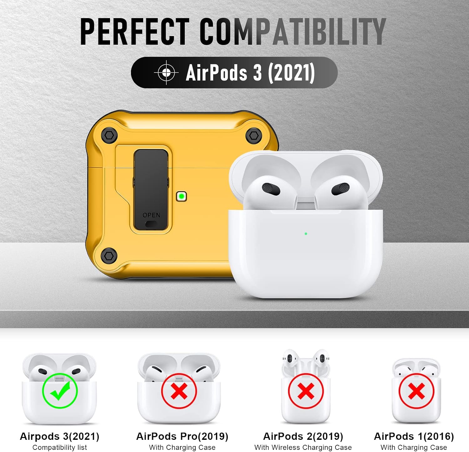 Valkit for Apple Airpods 3rd Generation Case Cover with Lock, Cool AirPods 3 Case with Keychain for Men Women Military Hard Shell Rugged Shockproof Air Pod 3 Case for AirPod 3rd Gen Case 2021, Yellow
