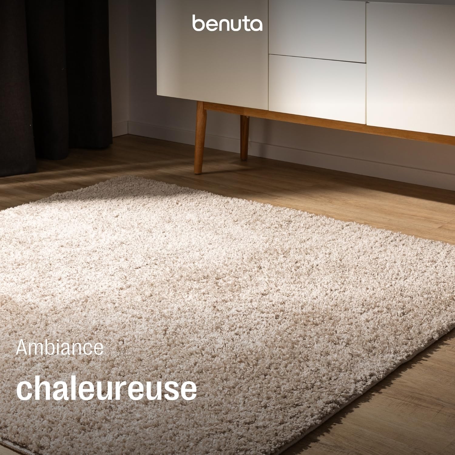 benuta Basic Tapis Poil Long Sohari - Beige 160x160 cm - Lavable - Minimaliste - Doux - pour Chambre, Couloir, Salle à Manger - Compatible avec Chauffage au Sol