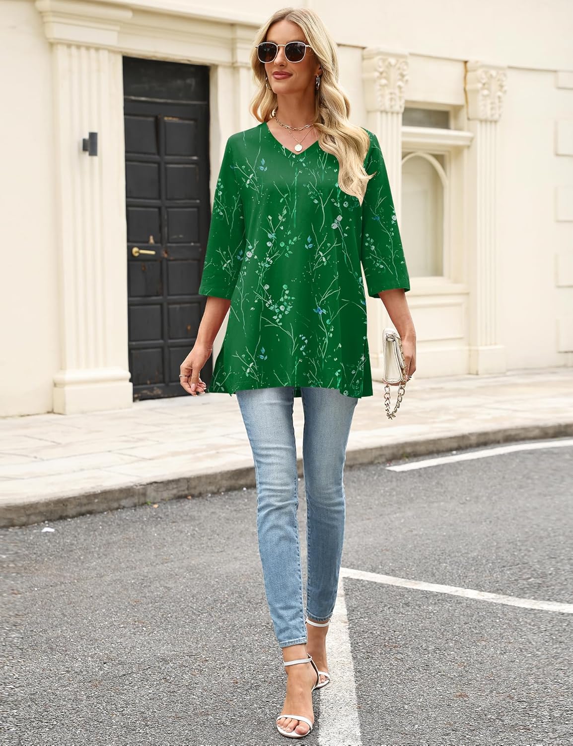 AKEWEI Womens Blouses Casual 3/4 Sleeve Tops for Women V Neck Tunics to Wear with Leggings Swing Flare - Image 6