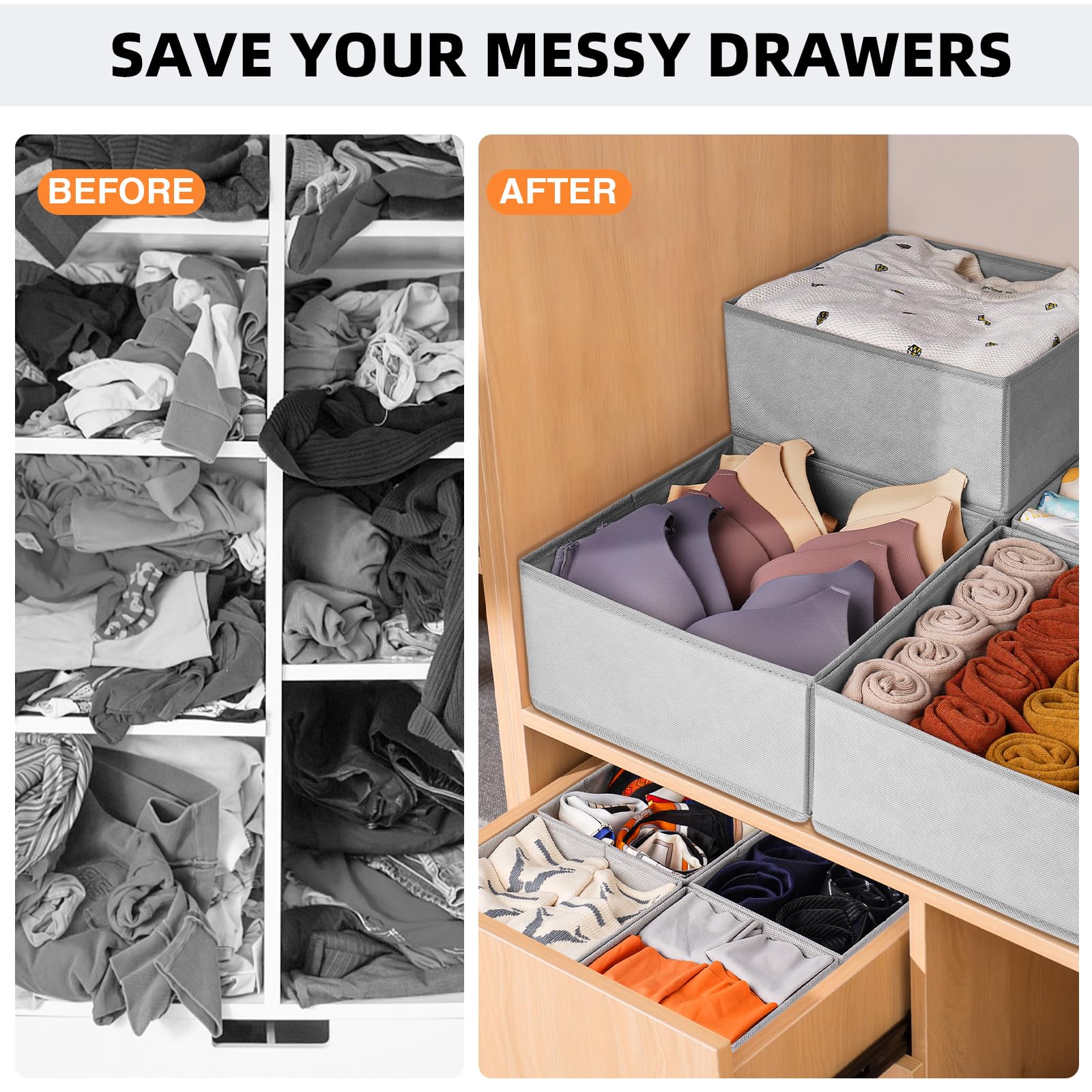 Confezione per la famiglia: organizer per cassetti e vestiti, confezione da 20 contenitori per vestiti dei bambini, organizer per biancheria intima, reggiseni, calzini, organizer in tessuto per