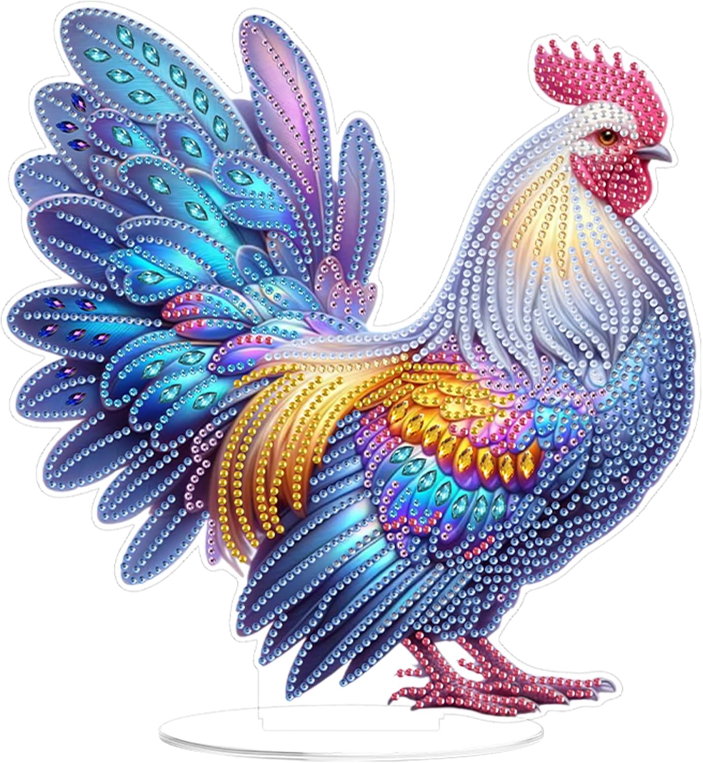 C'eitura Double Sided Diamond Art Painting Desktop Ornament - DIY Crystal Rhinestone Colorful Chicken Figurine - Tabletop Decoration for Home Office, Arts and Crafts Gift for Adults & Beginners