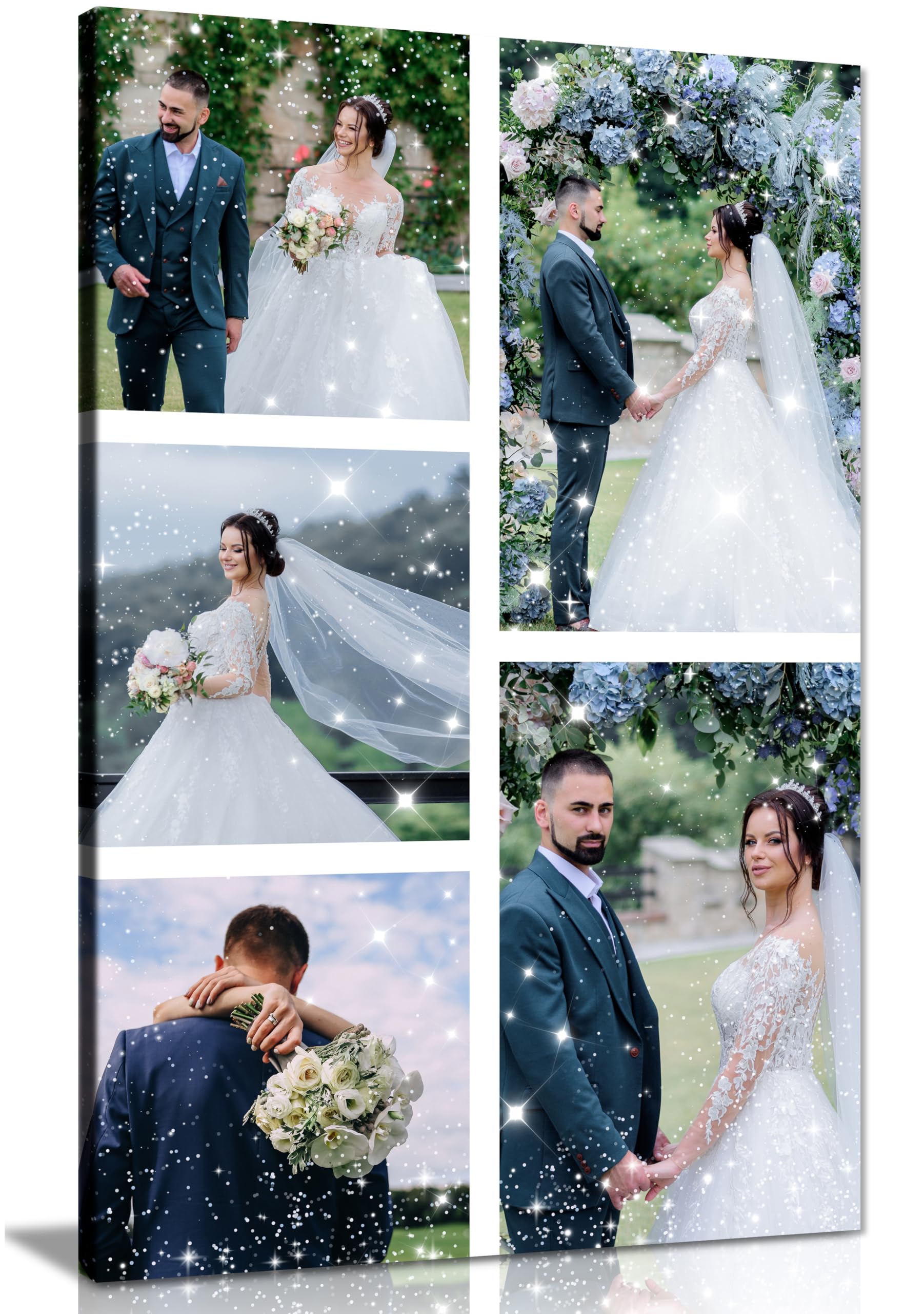 5 Photo Portrait Personalised Diamond Glitter Canvas Print - Sparkly Glittery Dust Finish - Handmade Heavyweight Canvas - Sizes 12x8" to 36x24" - Custom Photo Wall Art & Picture Gifts