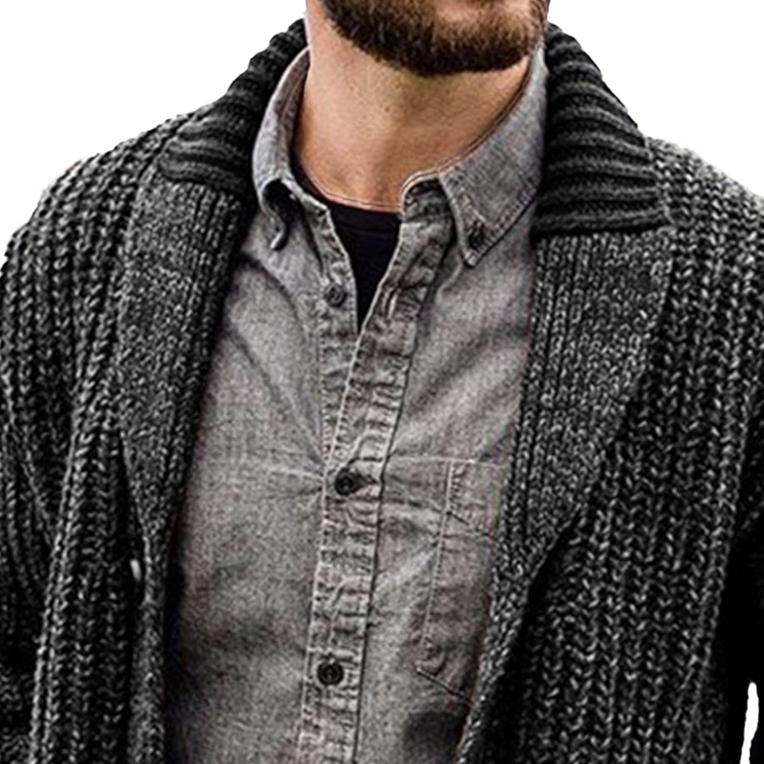 Mens Shawl Collar Cardigan Sweaters Long Sleeve Button Down Knitted Sweater Solid Color Casual Knitwear with Pocket