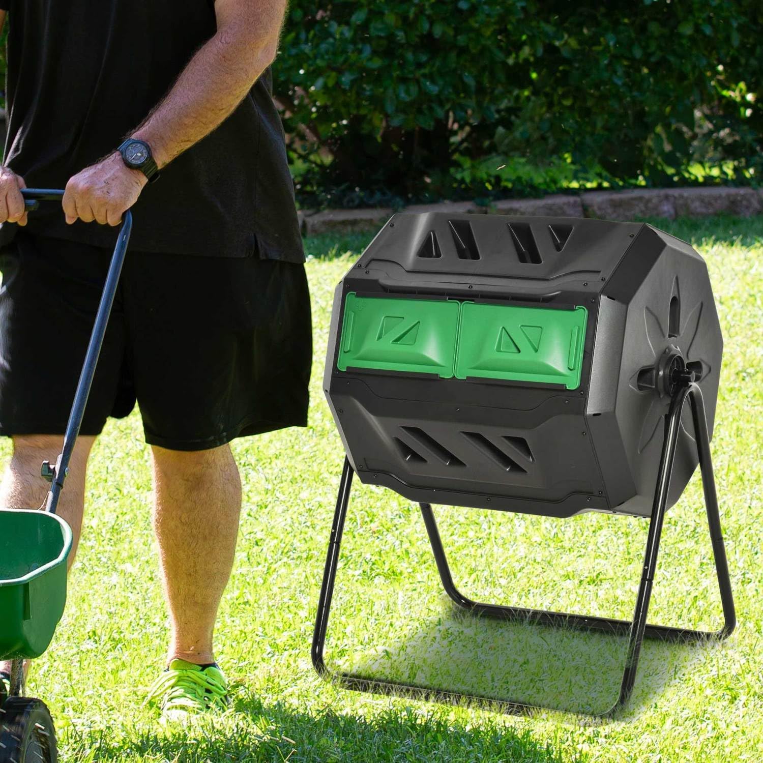 Tumbling Compost Bin - 43 Gallon Chamber Rotating Composter with 360° Rotation