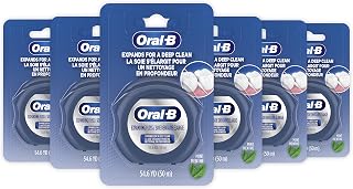 Oral-B Expandable Mint Dental Floss, 6-Pack 50m - Expands for Deep Clean, Gentle on Gums & Plaque Removal