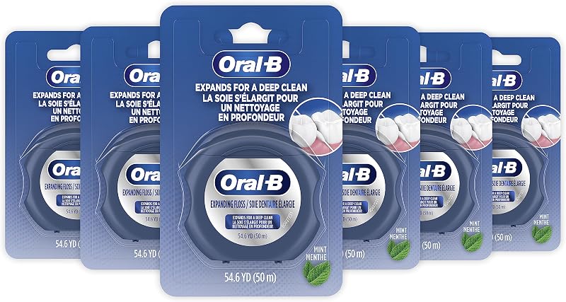 Hilo dental expandible, menta, se expande para una limpieza profunda, paquete de 6 (50 m)