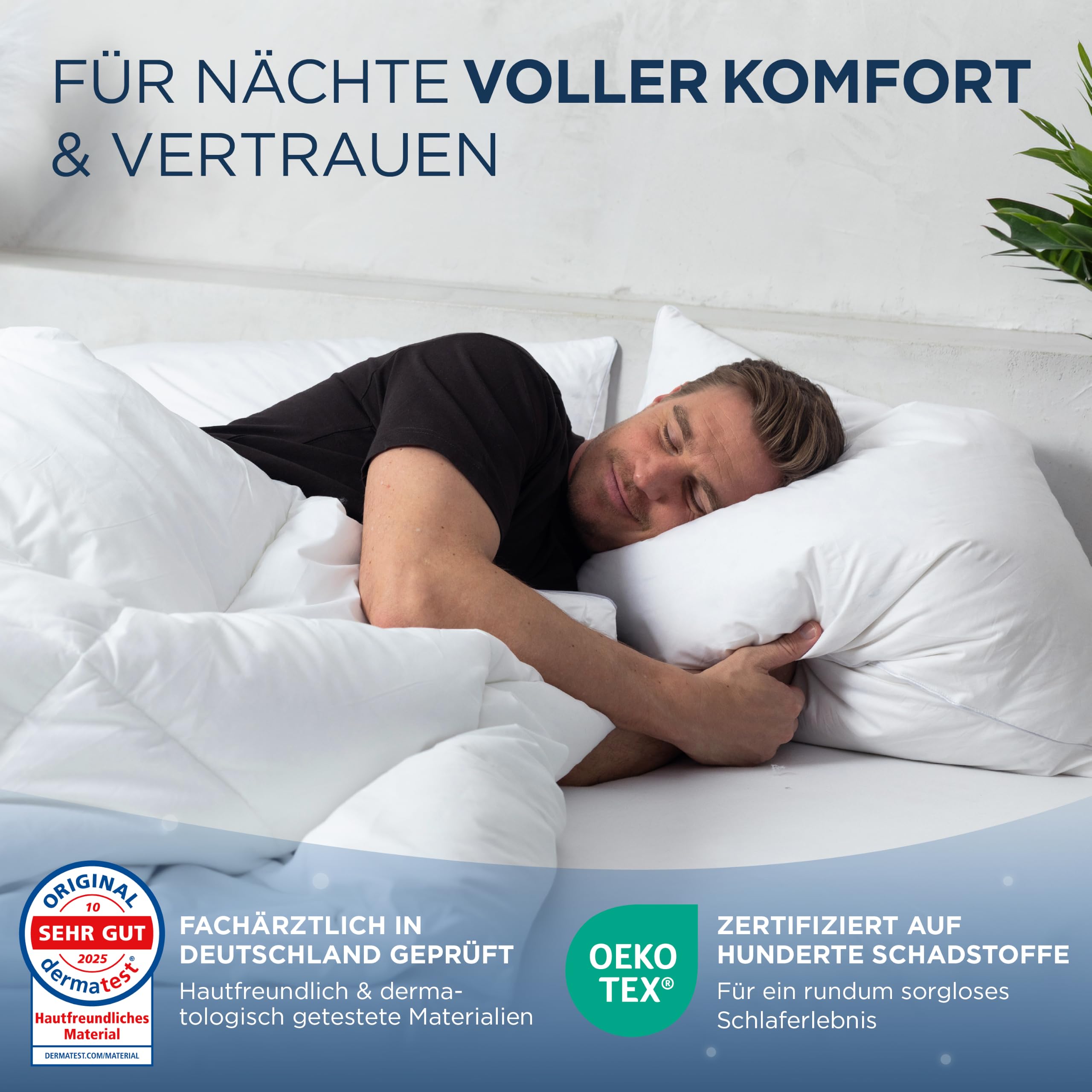 Samthus Oreiller en duvet de qualité supérieure à 3 chambres - 80 x 80 cm - Oreiller ergonomique optimisé en duvet et plumes avec housse extérieure 100 % coton - Qualité hôtelière - Certifié Oeko-Tex