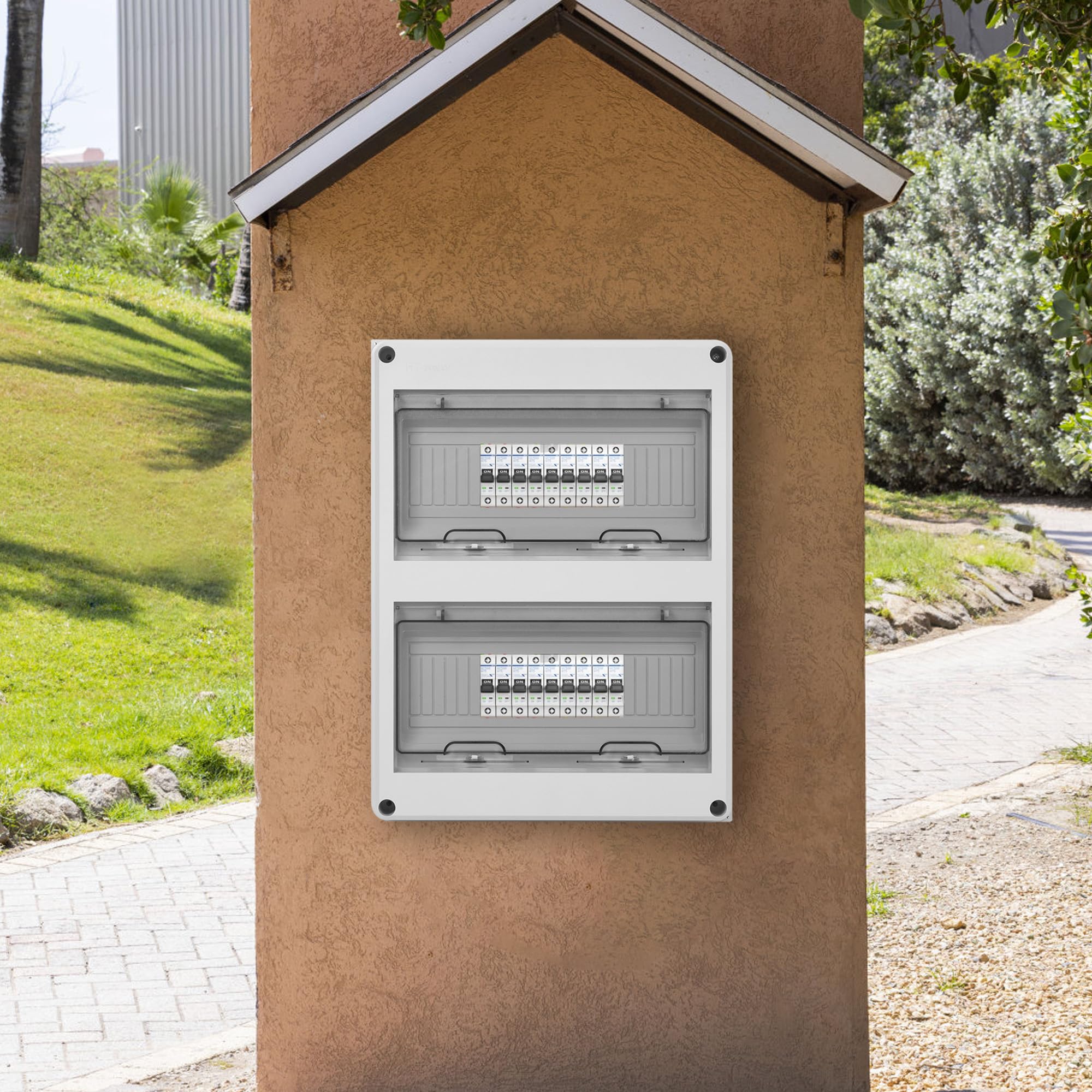 JIZZU Caja de Distribución de Montaje Superficial, IP65 2 Filas Cubre Cuadro Electrico con 24 Módulos, Caja Estanca Exterior Electrica para Jardines Exteriores, Granjas, Centro Comercial