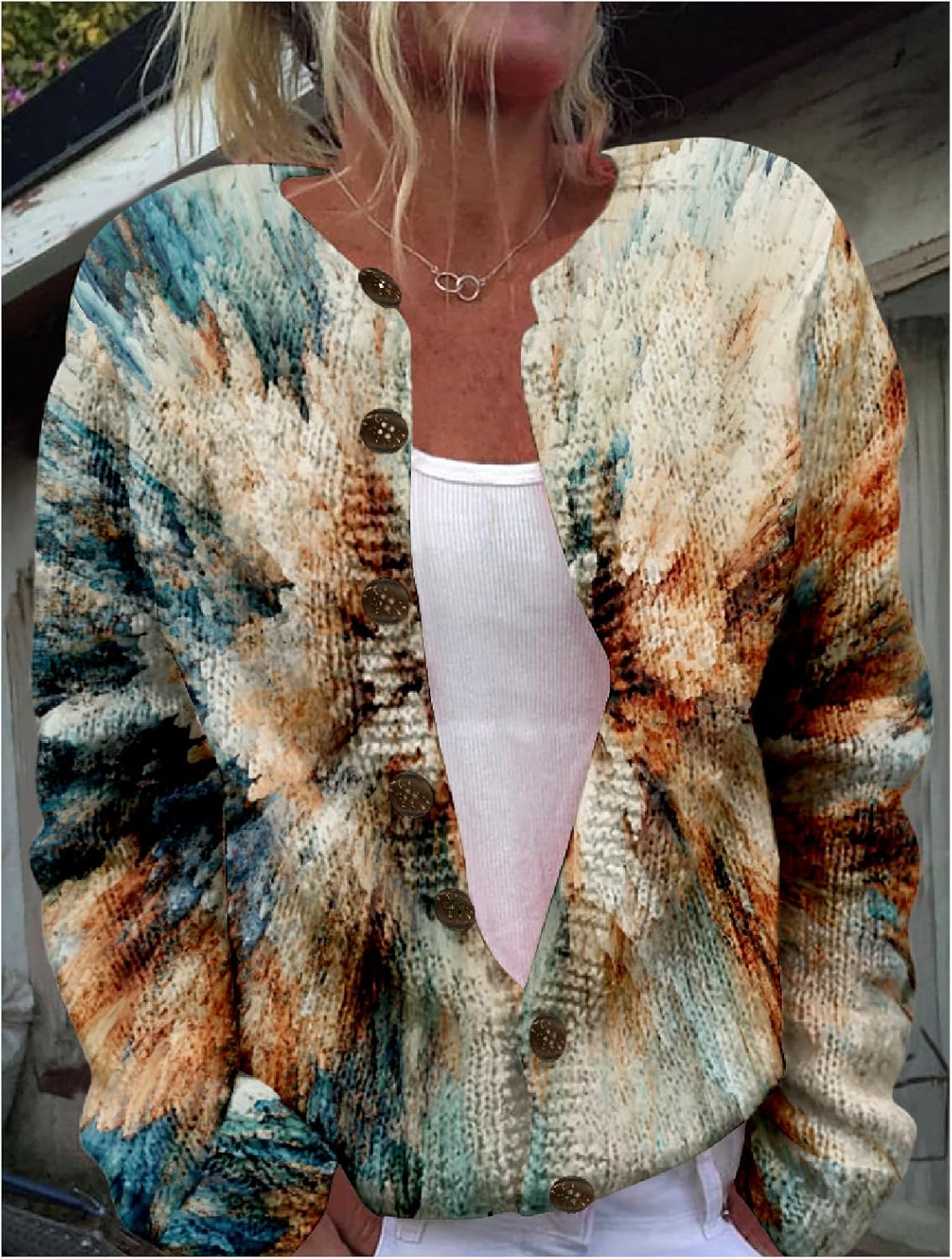 Floral Sweaters for Women Cardigan Button Up Cropped Knitted Oversized 2024 Fall Fashion Open Front Chunky Blouses - Image 2
