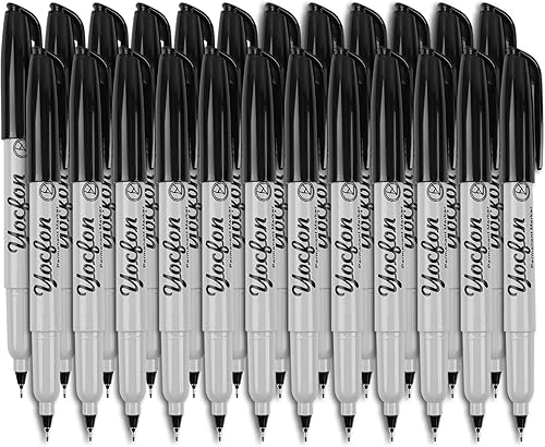 Ultra Fine Point Black - Juego de 24 marcadores permanentes de punta ultrafina, color negro, funciona en papel, plástico, piedra, vidrio, metal