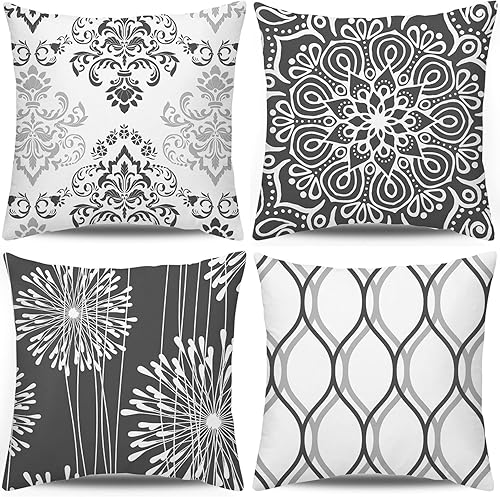 Miniatura 8 de Coliuso Juego de 4 fundas decorativas de 18 x 18 pulgadas, color azul, moderna, simple, cuadrada, funda de cojín para sofá, casa rural al aire