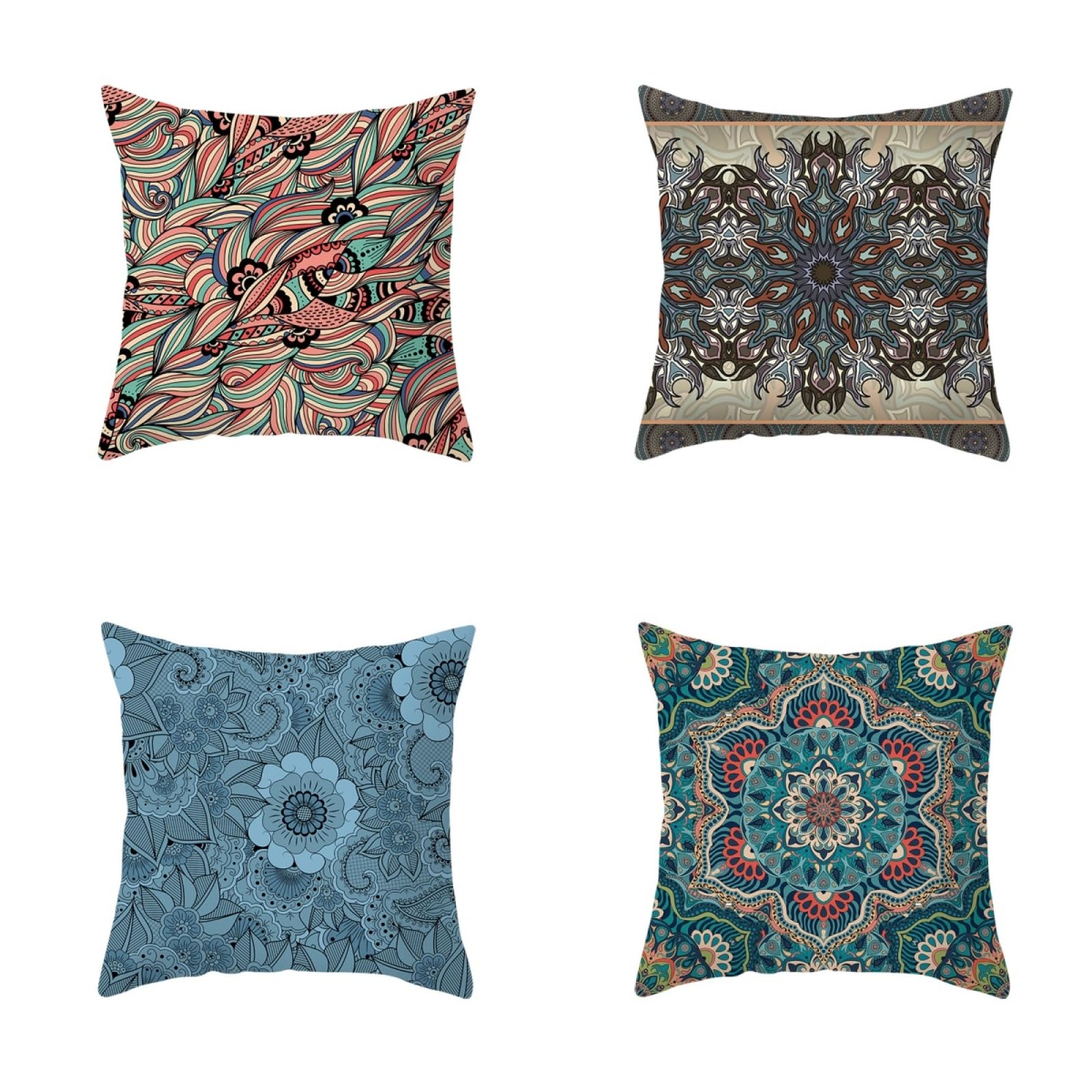 Fundas Cojines Sofa Retro Azul Gris Cushion Covers 80x80/4 Pcs | Engrosar Algodón Lino,Transpirabilidad,con Cremallera Oculta,Lavable,para Sofá Cama Silla Habitacion Salón Decoración Hogar