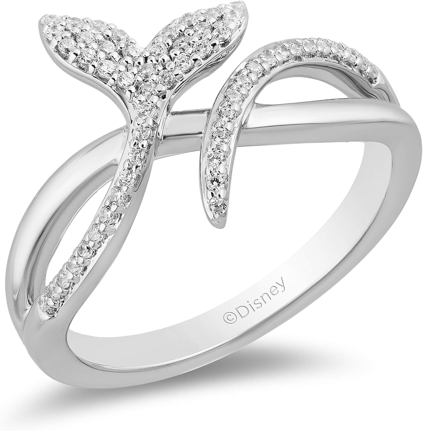 Jewelili Enchanted Disney Fine Jewelry Sterling Silver 1/8 Cttw Natural White Round Diamond Ariel Ring