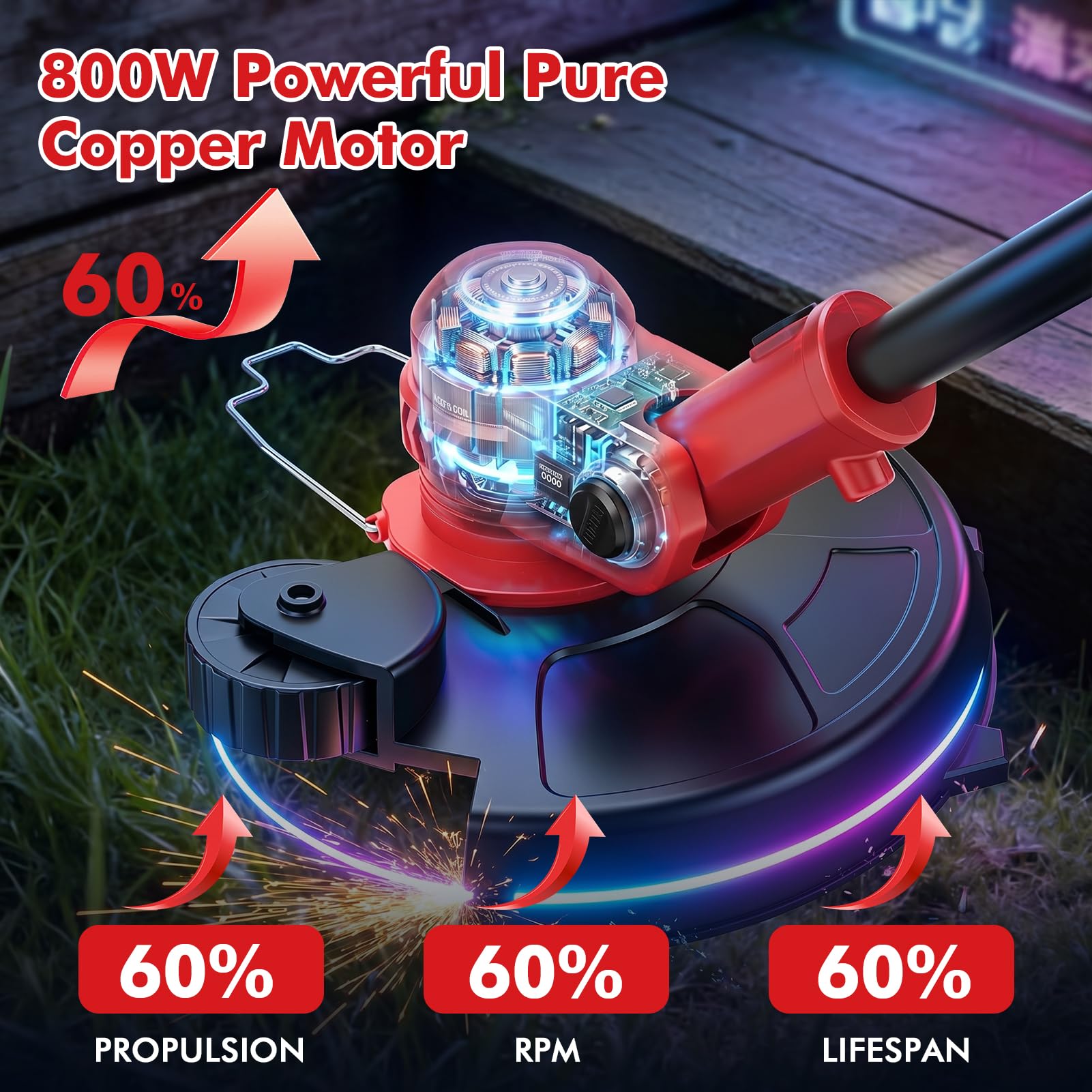 Desbrozadora de 21 V con 2 baterías de 1500 mAh, 16000 RPM, pértiga telescópica, desbrozadora y perfiladora 2 en 1, Incluye Cuerda de Corte de 4 x 4 m, para Recortar césped, Bordes y Malas Hierbas