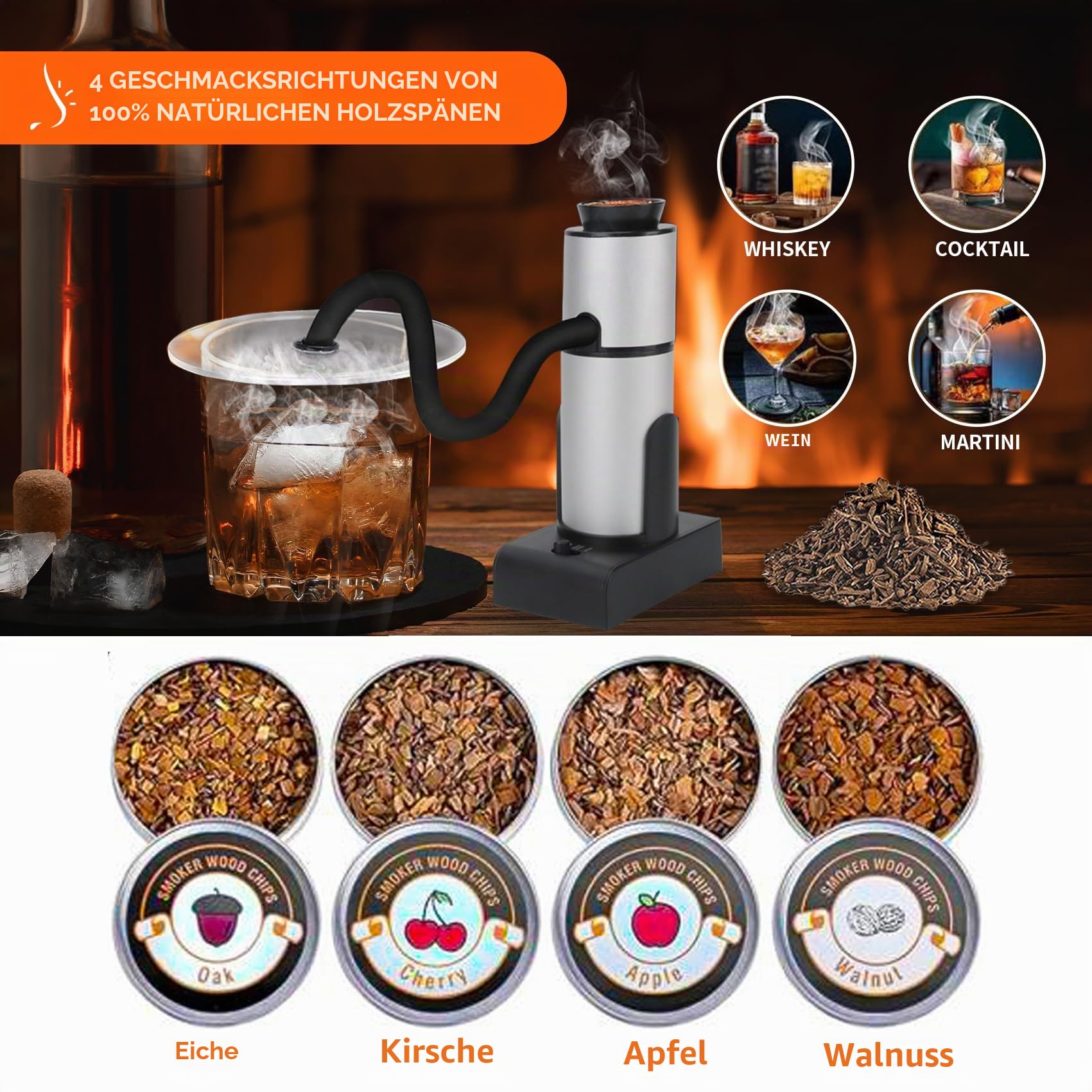 Smoking Gun Food, Smoker Portable Wood Smoke Infuser with Wood Chips, Food Kitchen Smoker Kit for Salad Meat Lachs Cocktails Cheese BBQ