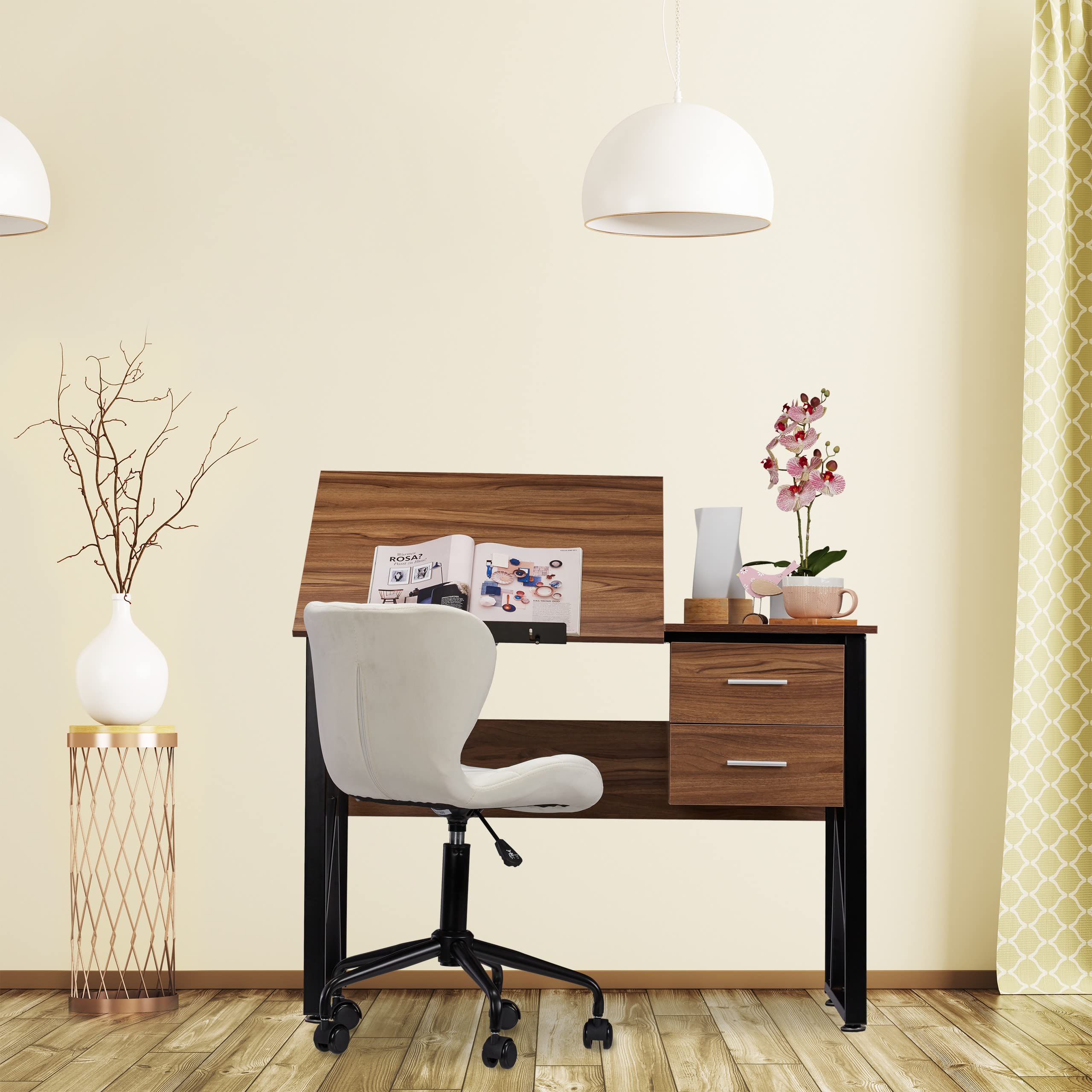 Relaxdays Bureau avec pupitre inclinable, réglable, table de laptop ou de dessin, 75 x 110 x 55 cm, bois/noir