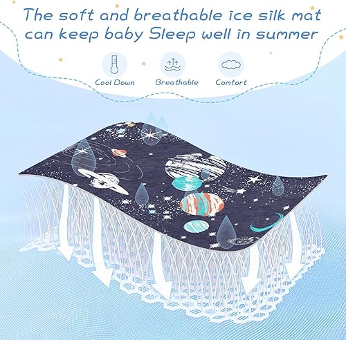 Miniatura 5 de MCHIVER Galaxy Planet - Almohadilla para cama de bebé con funda de almohada, de seda helada, transpirable, colchoneta de juego para niños pequeños