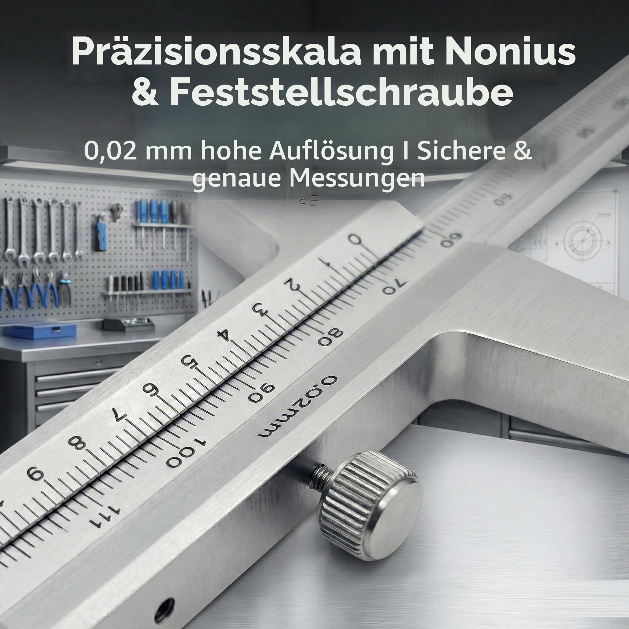 KATSU Tiefenmessschieber 0–200 mm, Tiefenmessgerät mit Nonius 0,02 mm Genauigkeit, Präzisions-Messwerkzeug für Werkstatt, Metall- und Maschinenbau, Modell 401172