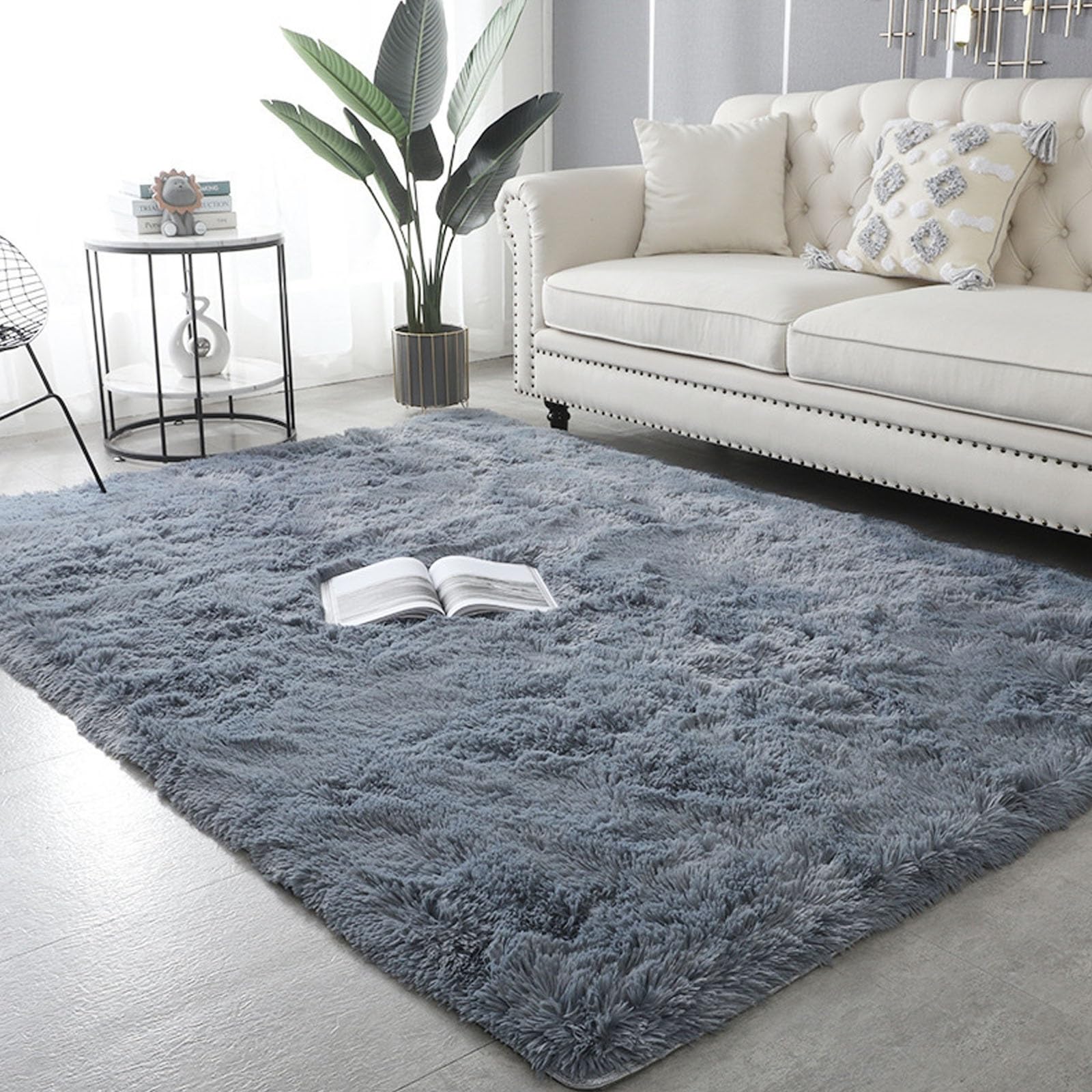 Tapis à poils longs shaggy gris 200x210 cm lavable pour grand salon