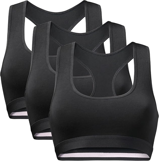 DANISH ENDURANCE Damski Stanik Sportowy Bralette z Bawełny Organicznej, Lekki Biustonosz na Siłownię, do Biegania, do Ćwiczeń i Na Co Dzień, Wygodny, Miękki, Elastyczny, Czarny, Niebieski, Szary