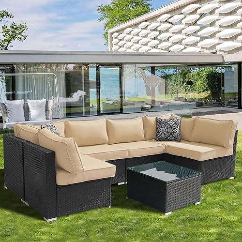 Miniatura 2 de Cojines de exterior para muebles de patio, 14 cojines de repuesto resistentes al agua para 6 asientos, cojín de sofá para patio, forro y funda