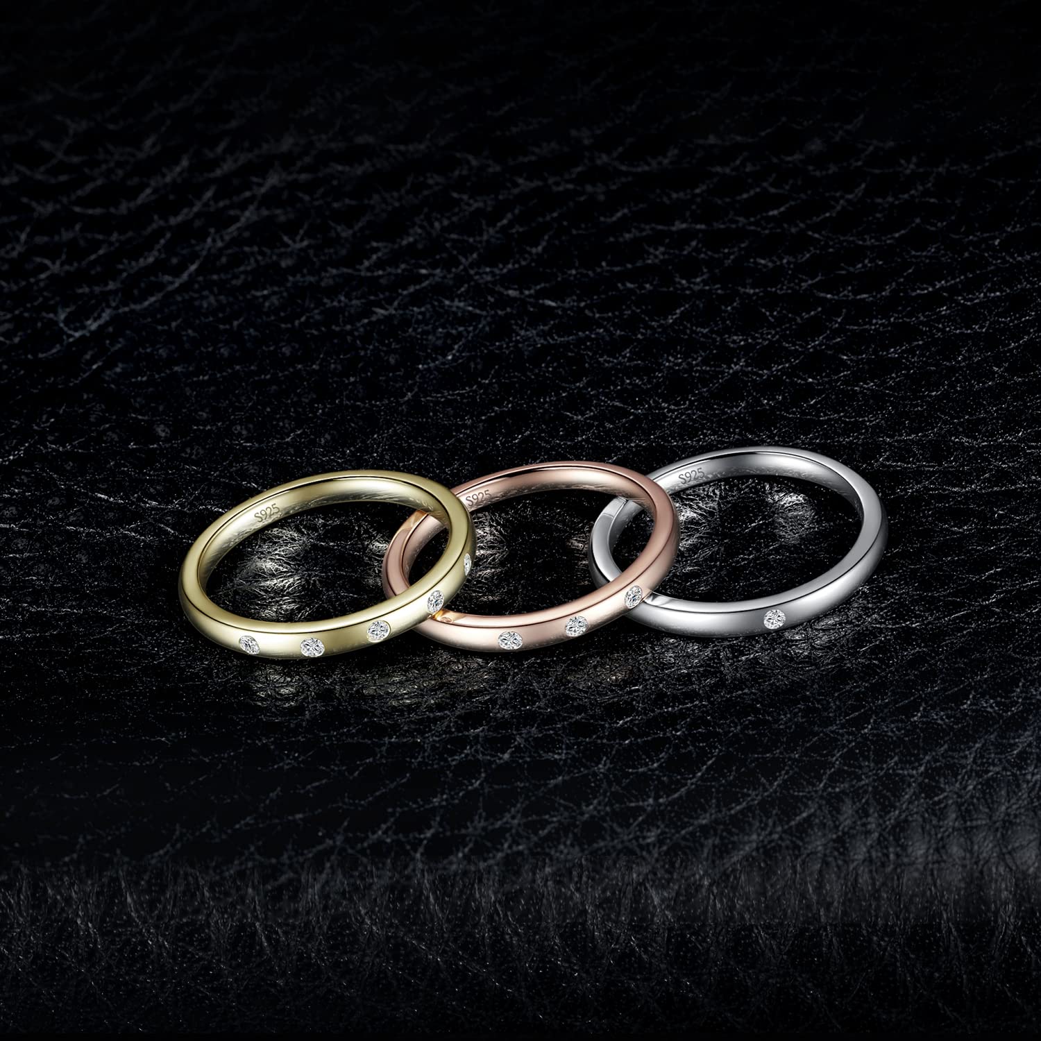 JewelryPalace 3 Ringe Zirkonia Silber 925 Ring Damen, Weißgold Rosegold Gelbgold Vergoldet Hochzeitsringe Trauringe Eheringe, Vorsteckring Bandring, Ringe Set, Frauen Schmuck mit Stein