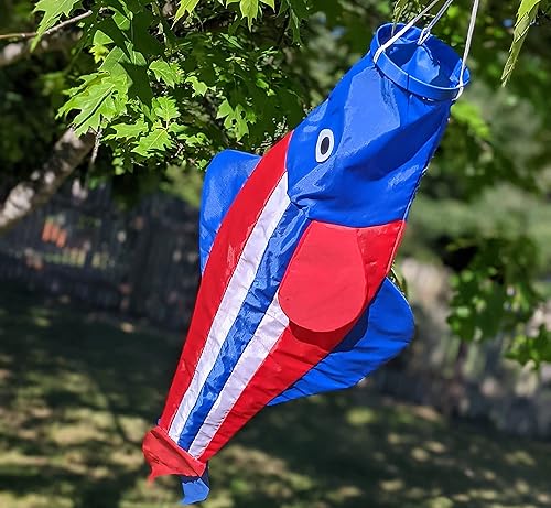 Miniatura 2 de Manguito de viento patriótico de trucha  Decoración duradera para colgar al aire libre  Patio, jardín, barco, hogar y más  40 pulgadas