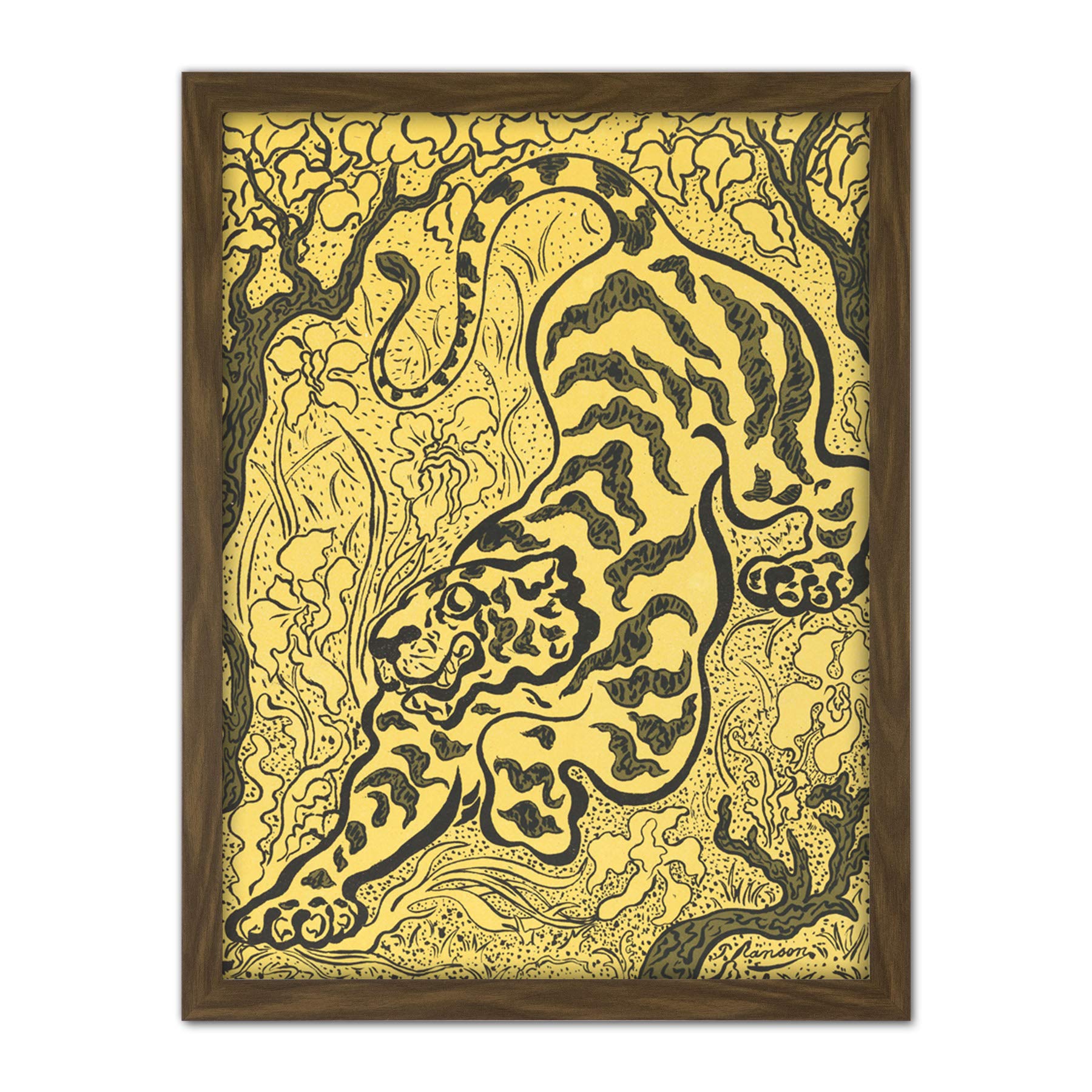 Artery8 Ranson Tiger In The Jungle Artwork Framed Wall Art Print 18X24 Inch