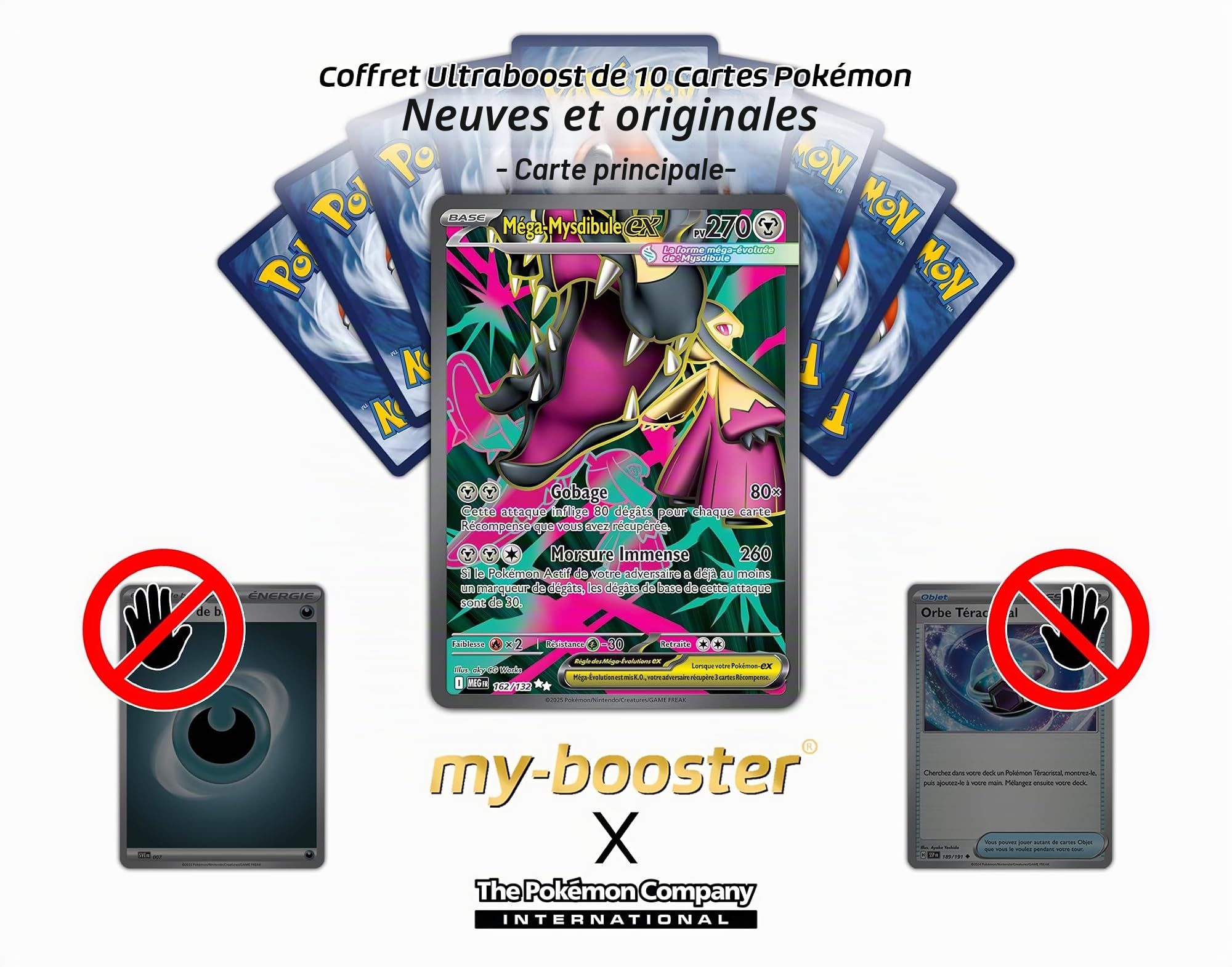 Méga-Mysdibule Ex 162/132 Full Art Secrète – Myboost X Méga-Évolution 1 – Coffret 10 Cartes Pokémon Françaises – Sans Doublon – Dès 3 Ans