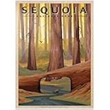 MyPuzzle Sequoia National Park - Tunnel Log, Vintage Travel Poster - Premium 1000 Piece Jigsaw Puzzle for Adults