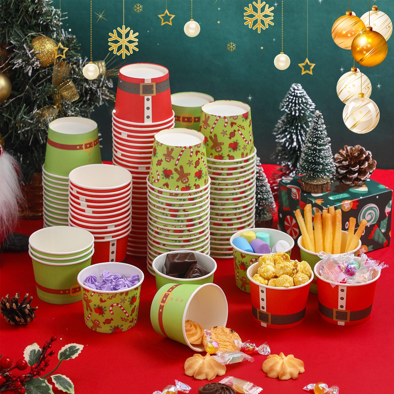 Nuenen 120 tazas de helado de Navidad de 5 onzas sin tapas, cuencos desechables de postre, cuencos de fiesta de helado, tazas de postre de yogur para Navidad, suministros de bar, helado, fiesta,