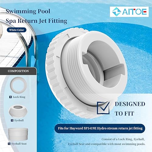 Miniatura 2 de 1-12-Inch MIP Thread Piscina Spa Retorno Jet Fitting Compatible con Hayward Eye Ball SP1419E