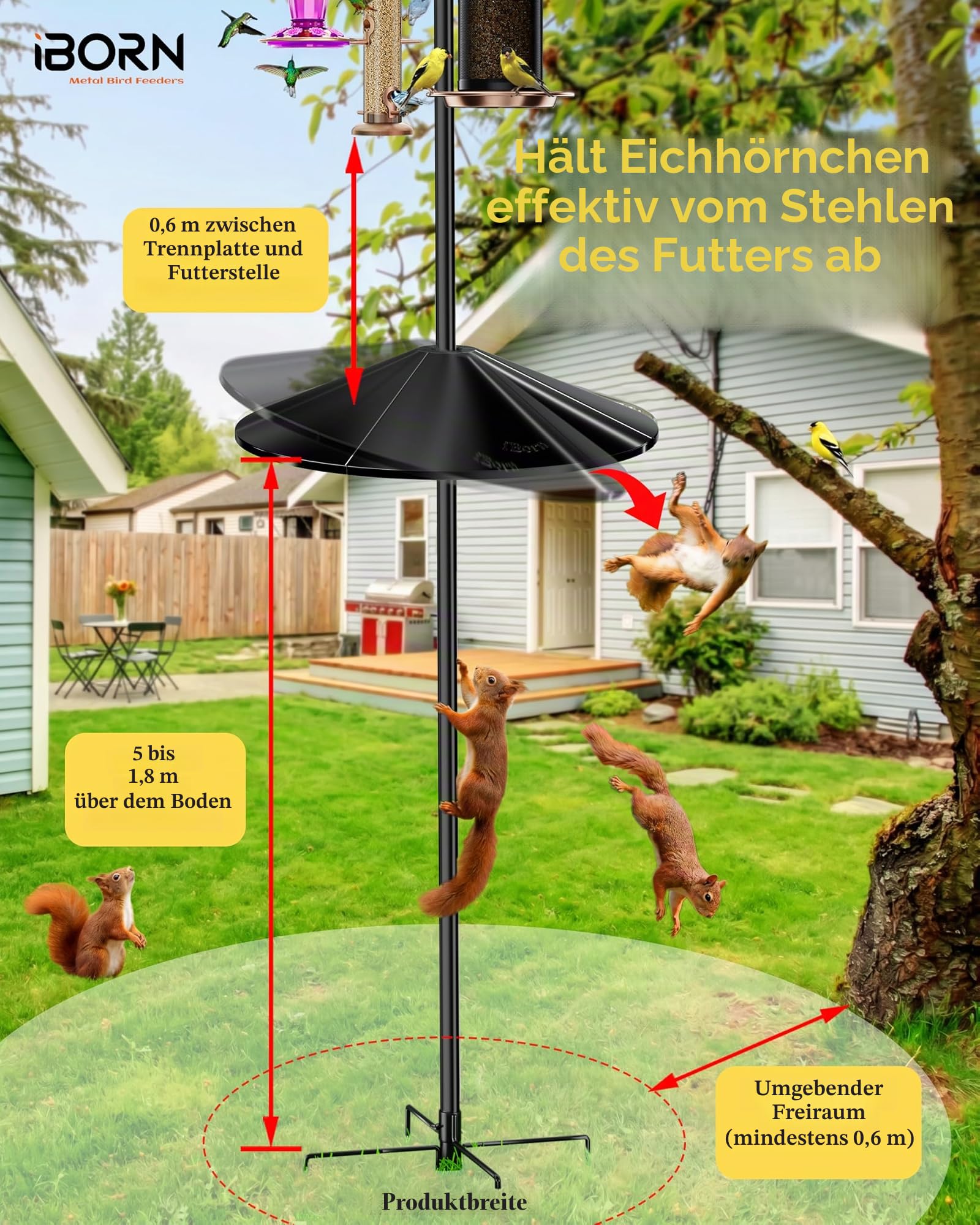 Eichhörnchen-Abweiser für Vogelfutterstange, 50 cm übergroßer Eichhörnchenschutz, Vogelfutterautomat-Schutz für draußen, aus Polycarbonat (PC), 1 Pack, Schwarz