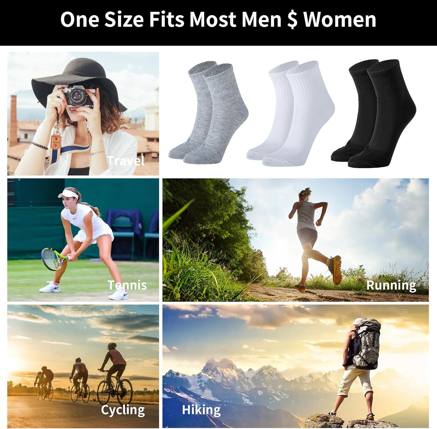 Sophproton 720 Pairs Mens Quarter Ankle Socks Bulk Pack Casual Sports Athletic Moisture Socks for Homeless Men Women