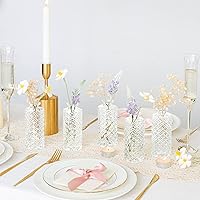 Vista 5 de ComSaf Juego de 6 jarrones de cristal, pequeños jarrones de diamante a granel, mini jarrones de flores para centros de mesa, botella vintage