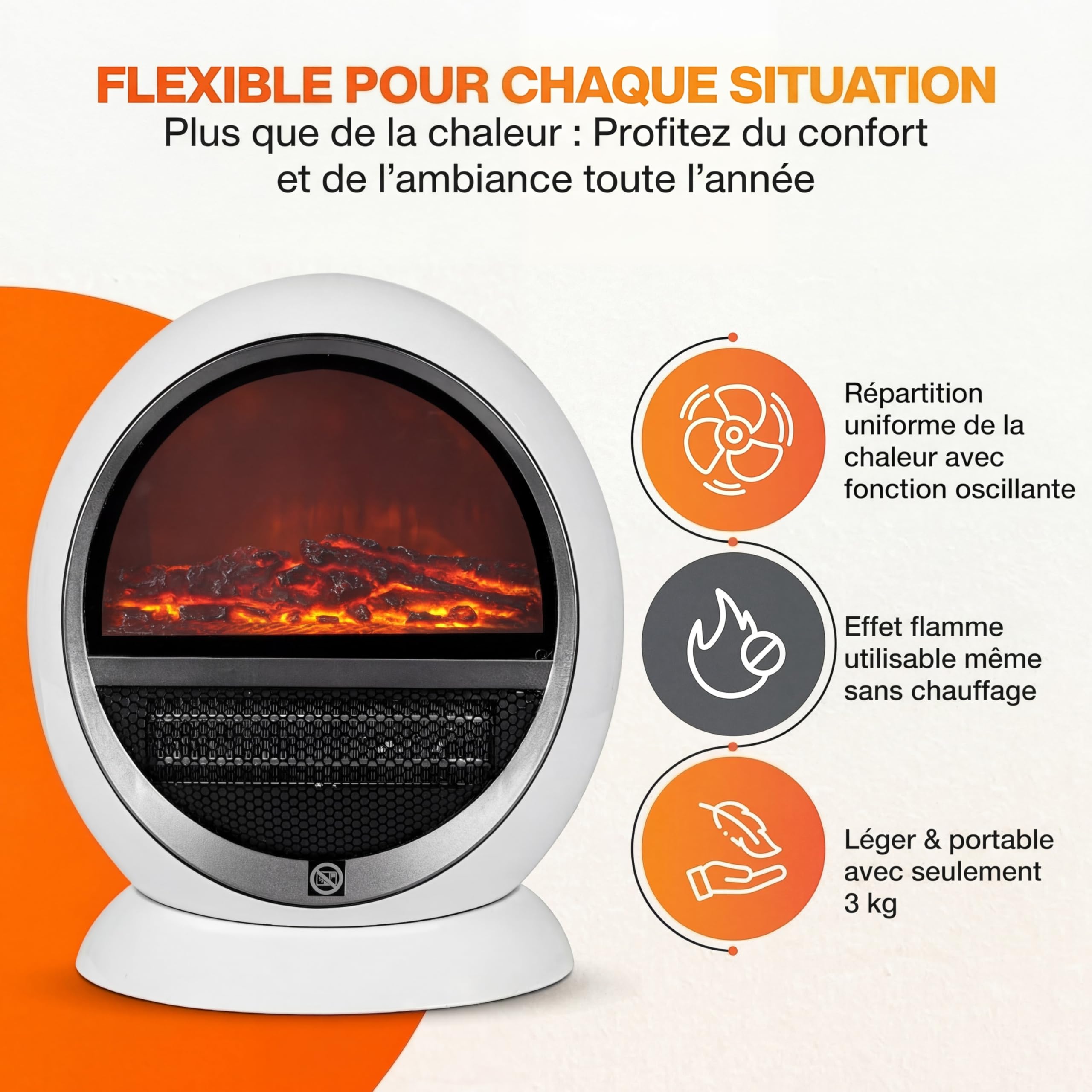 DEUBA® Radiateur électrique Effet cheminée LED transportable 2 Niveaux Chauffage pour intérieur décoration cheminée décorative